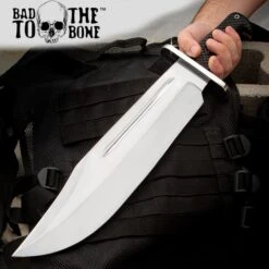 Bad To The Bone™ Behemoth Bowie Knife And Sheath - J2 Stainless Steel Blade, TPU Handle Scales, Stainless Steel Pins - Length 20"