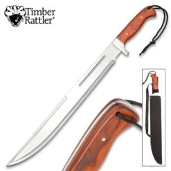 Timber Rattler Full-Tang Jungle Beast Machete - Stainless Steel Blade, Wooden Handle, Lanyard Cord - Length 25”