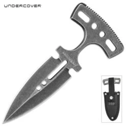 United Cutlery Undercover Stonewashed Magnum Push Dagger - One-Piece Stainless Steel Construction, Double-Edged Blade, No-Slip Grip