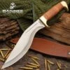 USMC Stacked Leather Handle Kukri Knife - Stainless Steel Blade, Stacked Leather Handle, Brass Pommel - Length 16 1/2” -Knife Sale Store A17 UC3329