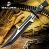 USMC Operation Mako Knife With Sheath - Stainless Steel Blade, Full-Tang, Grippy TPU Handle Scales, Sawback - Length 16 1/2” -Knife Sale Store A17 UC3372