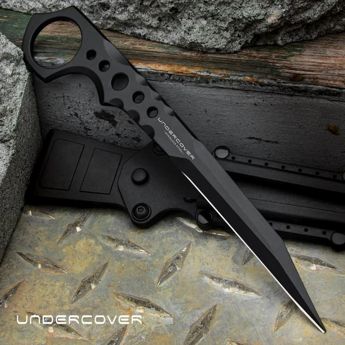 Undercover CIA Stinger II And Sheath - 3Cr13 Stainless Steel, CNC-Beveled Handle, Open-Ring Pommel - Length 7 1/4” 3 Undercover CIA Stinger II And Sheath - 3Cr13 Stainless Steel, CNC-Beveled Handle, Open-Ring Pommel - Length 7 1/4”