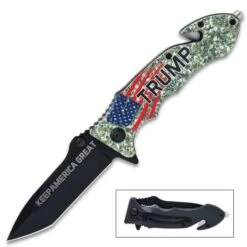 Trump 2024 Keep America Great Pocket Knife - Stainless Steel Blade, Assisted Opening, 3-D Printed Handle, Seatbelt Cutter