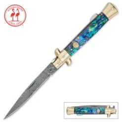 Kissing Crane Genuine Abalone Damascus Stiletto Knife