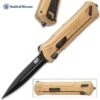 Smith & Wesson OTF Assisted Opening Flat Dark Earth Pocket Knife - AUS-8 Stainless Steel Blade, Aluminum Handle, Glass Breaker Pommel, Pocket Clip -Knife Sale Store A19 SW13707