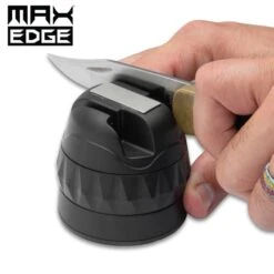 Max Edge Three-Stage Knife Sharpener - ABS Construction, Non-Slip Base, Removable Grinder Head - Dimensions 3”x 2 1/2”