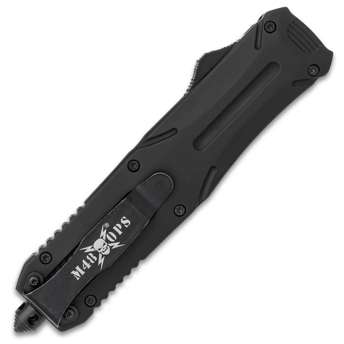 M48 Spear Point Automatic OTF Knife - Stainless Steel Blade, TPU Handle, Slide Trigger, Pocket Clip - Closed 5 3/4" 4 M48 Spear Point Automatic OTF Knife - Stainless Steel Blade, TPU Handle, Slide Trigger, Pocket Clip - Closed 5 3/4" - Image 2