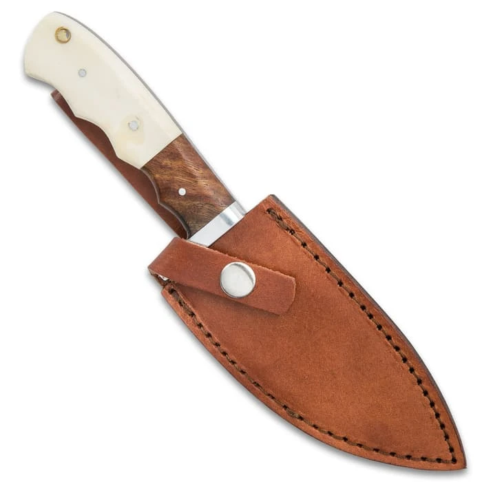 Timber Wolf Adrian Trail Knife With Sheath - Stainless Steel Blade, Full-Tang, Walnut Wood And Bone Handle Scales - Length 9” 4 Timber Wolf Adrian Trail Knife With Sheath - Stainless Steel Blade, Full-Tang, Walnut Wood And Bone Handle Scales - Length 9” - Image 2