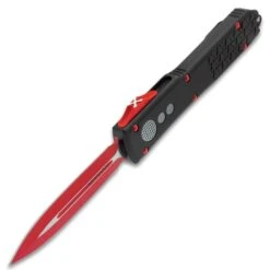 Digi-Red OTF Automatic Knife And Sheath - Stainless Steel Blade, Aluminum Handle, Pocket Clip - Length 8 3/4" 8 Digi-Red OTF Automatic Knife And Sheath - Stainless Steel Blade, Aluminum Handle, Pocket Clip - Length 8 3/4" -Knife Sale Store D04 VB1894