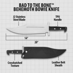 Bad To The Bone™ Behemoth Bowie Knife And Sheath - J2 Stainless Steel Blade, TPU Handle Scales, Stainless Steel Pins - Length 20" -Knife Sale Store D17 BK5986