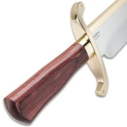 Gil Hibben Old West Bowie Knife - Bloodwood Edition - Stainless Steel Blade, Wooden Handle, Gold-Plated Guard, Leather Sheath - Length 20 1/2” -Knife Sale Store D17 GH5069