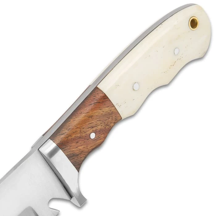 Timber Wolf Adrian Trail Knife With Sheath - Stainless Steel Blade, Full-Tang, Walnut Wood And Bone Handle Scales - Length 9” 5 Timber Wolf Adrian Trail Knife With Sheath - Stainless Steel Blade, Full-Tang, Walnut Wood And Bone Handle Scales - Length 9” - Image 3