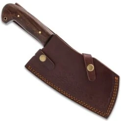Timber Wolf Trail Cleaver Knife And Sheath - 1095 Carbon Steel Blade, Rough-Forged, Wooden Handle, Brass Pins - Length 12” -Knife Sale Store D17 TW1245
