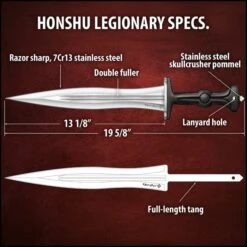 Honshu Legionary Dagger And Sheath - 7Cr13 Stainless Steel Blade, TPR Handle, Stainless Steel Guard - Length 19 5/8" -Knife Sale Store D17 UC3549