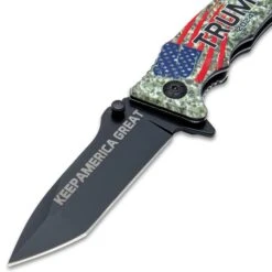 Trump 2024 Keep America Great Pocket Knife - Stainless Steel Blade, Assisted Opening, 3-D Printed Handle, Seatbelt Cutter -Knife Sale Store D19 BK5852