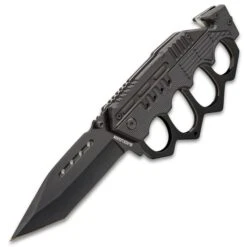 Black Folding Knuckle Knife - Stainless Steel Blade, ABS Handle, Seatbelt Cutter, Glass Breaker - Closed Length 5 1/4” -Knife Sale Store D19 BV575