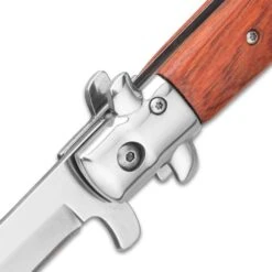 Kriegar German Peach Wood Stiletto Knife - Stainless Steel Blade, Assisted Opening, Wooden Handle, Stainless Bolsters And Pins -Knife Sale Store D19 KG221