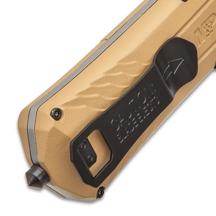 Smith & Wesson OTF Assisted Opening Flat Dark Earth Pocket Knife - AUS-8 Stainless Steel Blade, Aluminum Handle, Glass Breaker Pommel, Pocket Clip 5 Smith & Wesson OTF Assisted Opening Flat Dark Earth Pocket Knife - AUS-8 Stainless Steel Blade, Aluminum Handle, Glass Breaker Pommel, Pocket Clip - Image 3