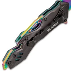 Rampage® Rainbow Atomica Assisted Opening Pocket Knife - Stainless Steel Blade, Aluminum Handle, Bottle Opener, Pocket Clip - Closed 4 3/4” -Knife Sale Store D19 UC3305