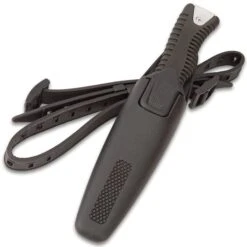 Delta Defender Dive Knife With Belt And Sheath - Stainless Steel Blade, Ridged ABS And TPR Handle, Sawback Serrations - Length 9 3/4” -Knife Sale Store E17 BK4589
