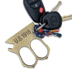 Trench Bottle Opener - One-Piece Antique Brass Finished Construction - Dimensions 3”X 2 3/4” -Knife Sale Store E17 BK5847