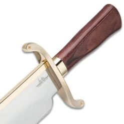 Gil Hibben Old West Bowie Knife - Bloodwood Edition - Stainless Steel Blade, Wooden Handle, Gold-Plated Guard, Leather Sheath - Length 20 1/2” -Knife Sale Store E17 GH5069