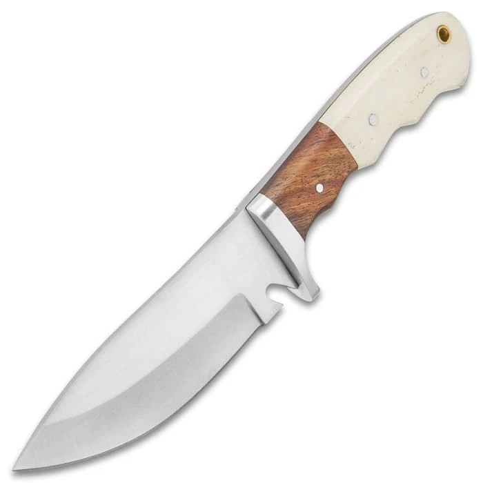 Timber Wolf Adrian Trail Knife With Sheath - Stainless Steel Blade, Full-Tang, Walnut Wood And Bone Handle Scales - Length 9” 6 Timber Wolf Adrian Trail Knife With Sheath - Stainless Steel Blade, Full-Tang, Walnut Wood And Bone Handle Scales - Length 9” - Image 4