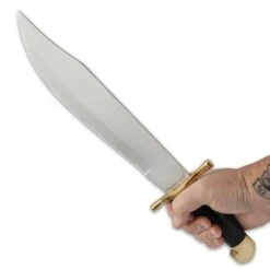 Timber Wolf Indus Valley Bowie Knife And Sheath - Stainless Steel Blade, Black Buffalo Horn Handle, Brass Pommel - Length 16” -Knife Sale Store E17 TW1252