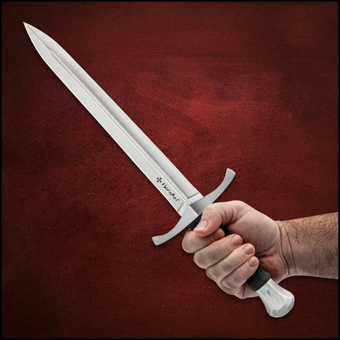 Honshu Crusader Quillon Dagger With Sheath - 1060 Carbon Steel Blade, Injection-Molded TPR Handle, Cast Steel Pommel - Length 18 5/8” 6 Honshu Crusader Quillon Dagger With Sheath - 1060 Carbon Steel Blade, Injection-Molded TPR Handle, Cast Steel Pommel - Length 18 5/8” - Image 4