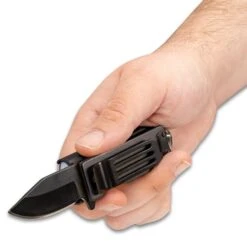 Lighter Caddy Pocket Knife - Black Stainless Steel Blade, Black Aluminum Handle, Assisted Opening - Closed Length 2 1/2” -Knife Sale Store E19 BK4577