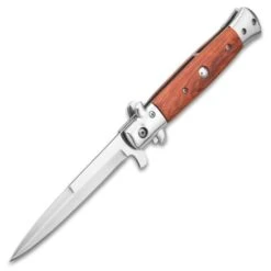 Kriegar German Peach Wood Stiletto Knife - Stainless Steel Blade, Assisted Opening, Wooden Handle, Stainless Bolsters And Pins -Knife Sale Store E19 KG221