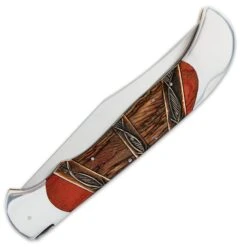 Timber Rattler Heartwood Scarab Back Giant Folding Pocket Knife - Carved Camel Bone Inlays -Knife Sale Store E19 TR139