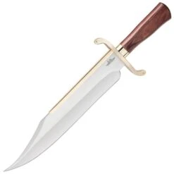 Gil Hibben Old West Bowie Knife - Bloodwood Edition - Stainless Steel Blade, Wooden Handle, Gold-Plated Guard, Leather Sheath - Length 20 1/2” -Knife Sale Store F17 GH5069