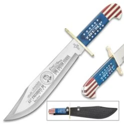 Timber Wolf Limited Edition Trump Bowie Knife And Sheath - Stainless Steel Blade, Wooden Handle Scales, Brass Guard - Length 16” -Knife Sale Store F17 TW1157