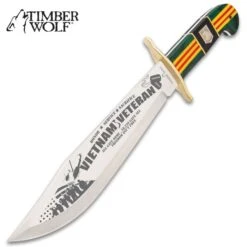 Timber Wolf Vietnam Veteran Bowie Knife With Sheath - Stainless Steel Blade, Wood And Bone Handle, Brass Guard - Length 16” 11 Timber Wolf Vietnam Veteran Bowie Knife With Sheath - Stainless Steel Blade, Wood And Bone Handle, Brass Guard - Length 16” -Knife Sale Store F17 TW1210
