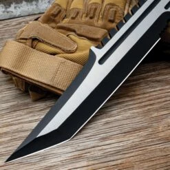 USMC Operation Mako Knife With Sheath - Stainless Steel Blade, Full-Tang, Grippy TPU Handle Scales, Sawback - Length 16 1/2” -Knife Sale Store F17 UC3372