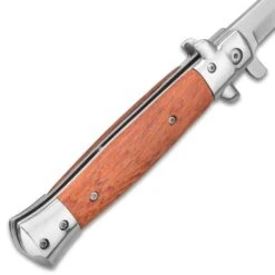 Kriegar German Peach Wood Stiletto Knife - Stainless Steel Blade, Assisted Opening, Wooden Handle, Stainless Bolsters And Pins -Knife Sale Store F19 KG221