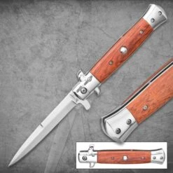 Kriegar German Peach Wood Stiletto Knife - Stainless Steel Blade, Assisted Opening, Wooden Handle, Stainless Bolsters And Pins -Knife Sale Store G19 KG221