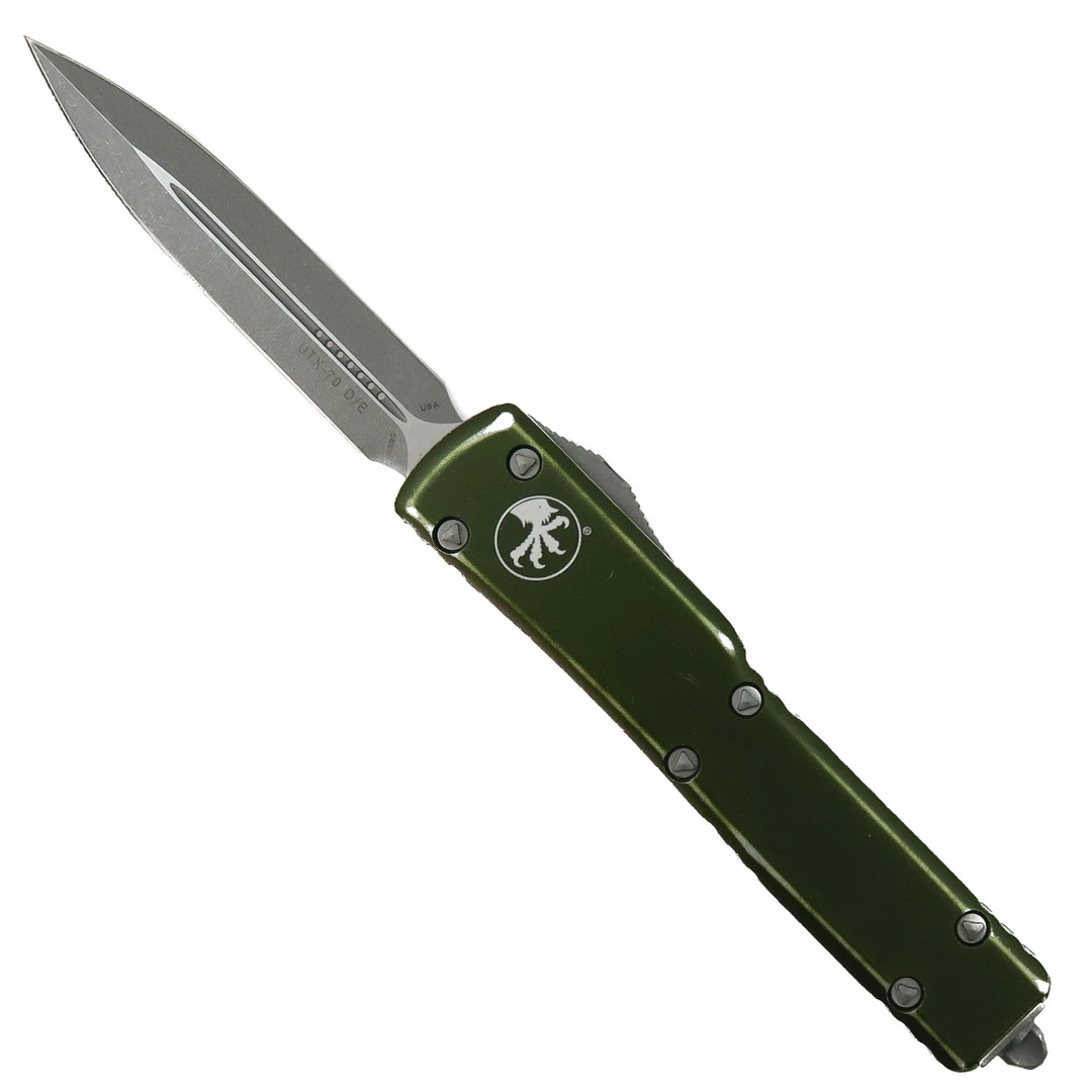 Microtech Distressed OD Green UTX-70 OTF Auto Knife, Apocalyptic Blade 3 Microtech Distressed OD Green UTX-70 OTF Auto Knife, Apocalyptic Blade