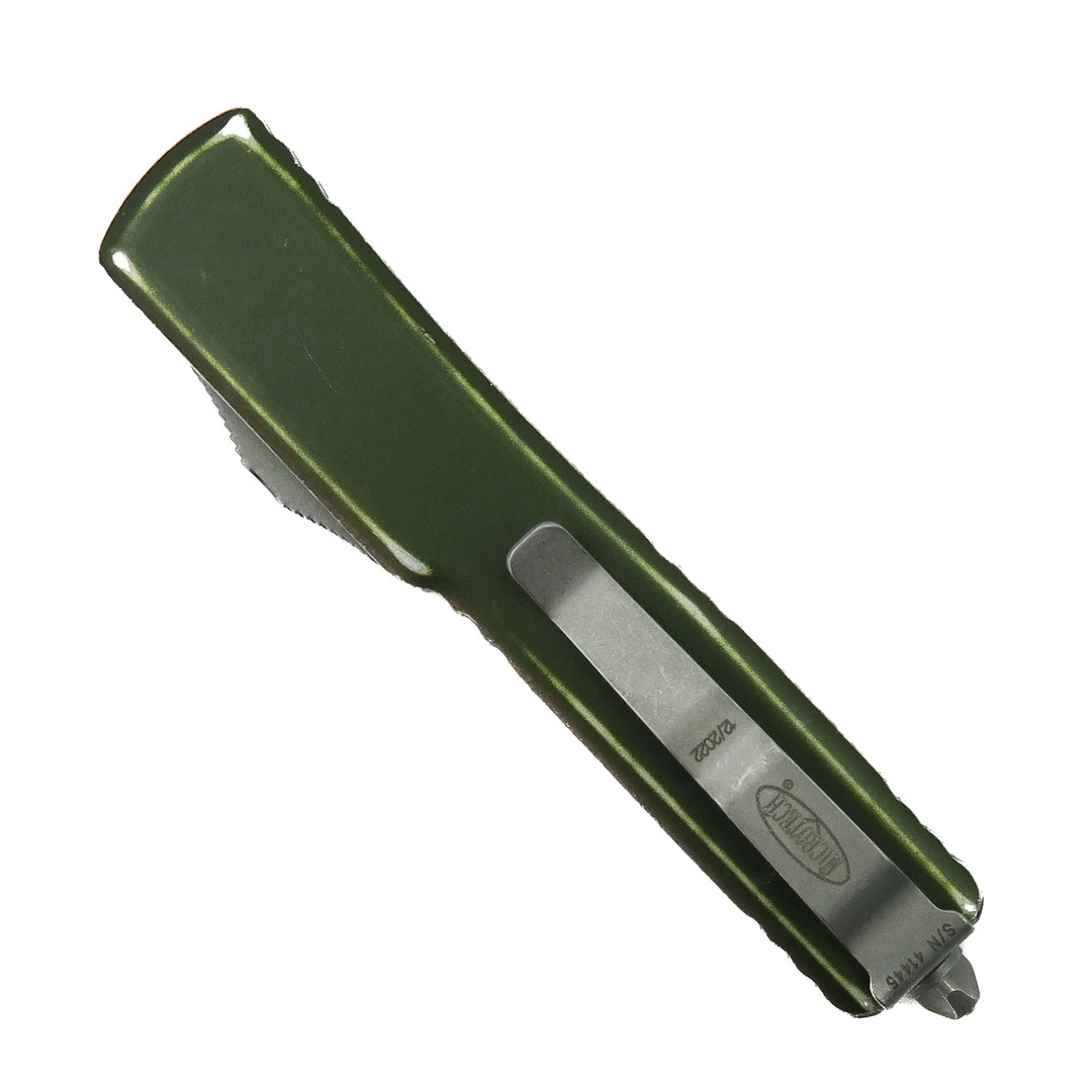 Microtech Distressed OD Green UTX-70 OTF Auto Knife, Apocalyptic Blade 4 Microtech Distressed OD Green UTX-70 OTF Auto Knife, Apocalyptic Blade - Image 2